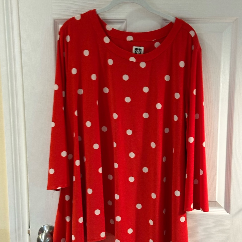Anne Klein Res Polka Dot Long Sleeve Top